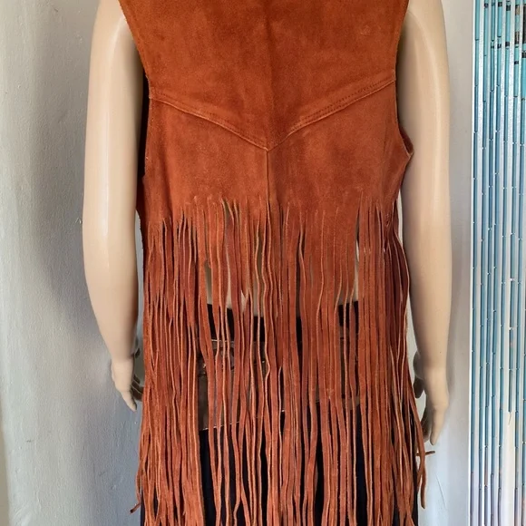 Vintage 60s 70s 80s Boho Hippie Brown Fringe Suede Vest Size S/XS - Picture 6 of 11